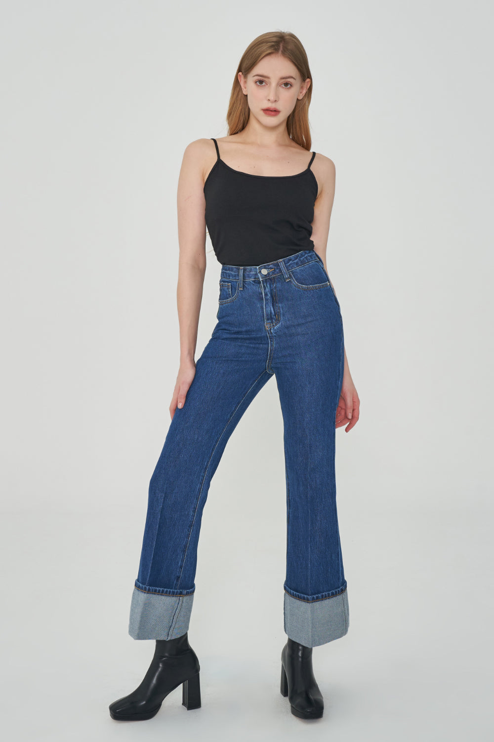 BOOT CUT ROLLED UP NON-SPAN DENIM [6639]