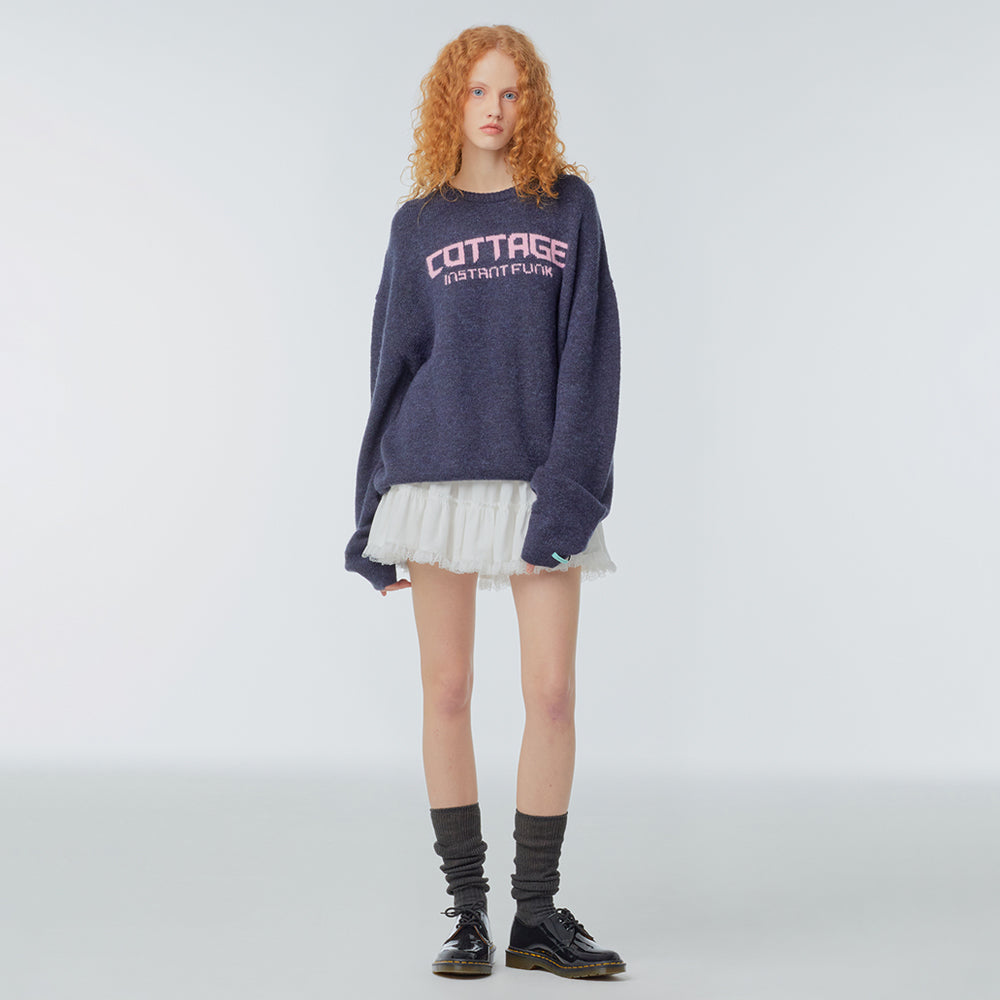 Oversized needlework wool-blend sweater