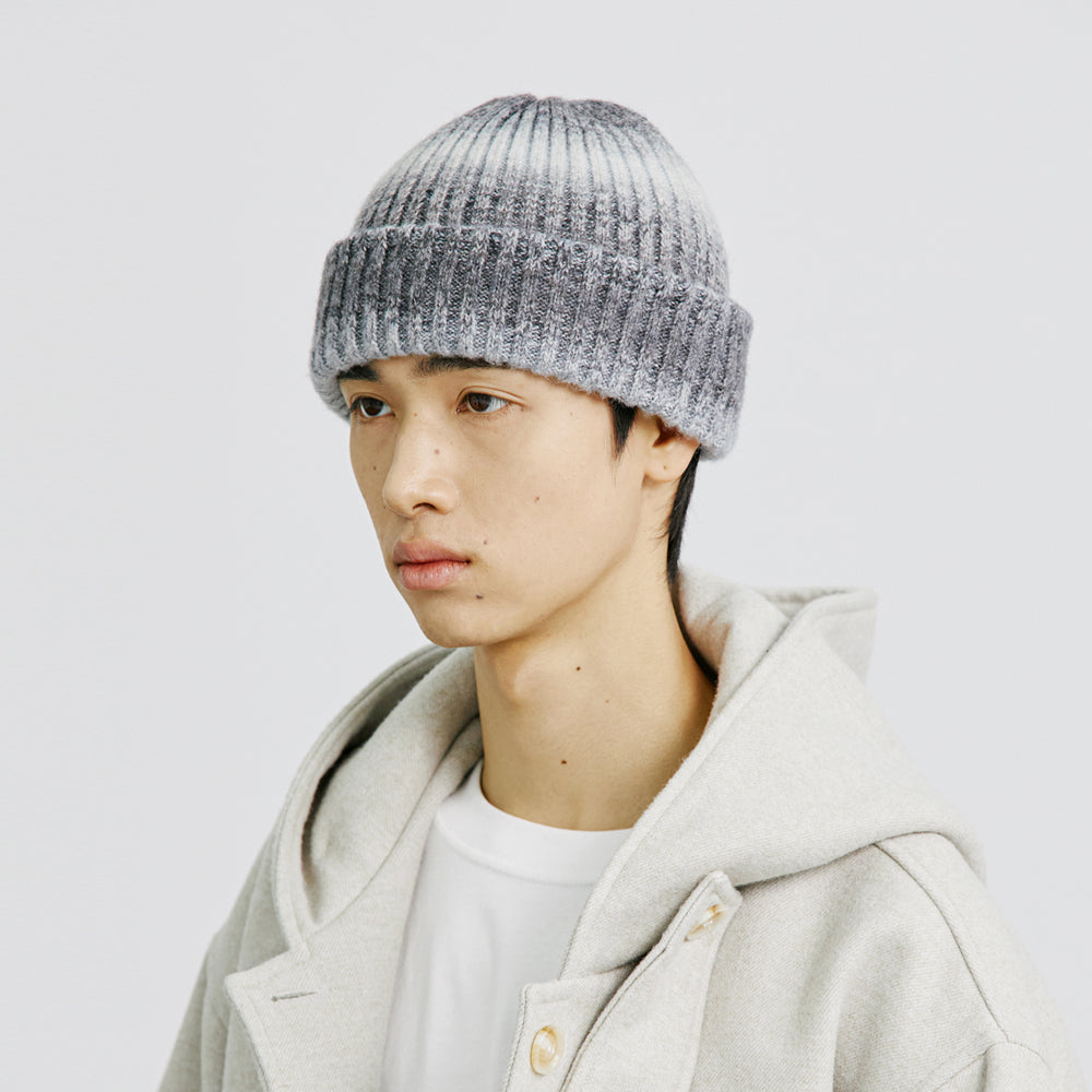 WOOL BLENDED KNIT GRADATION BEANIE GREY