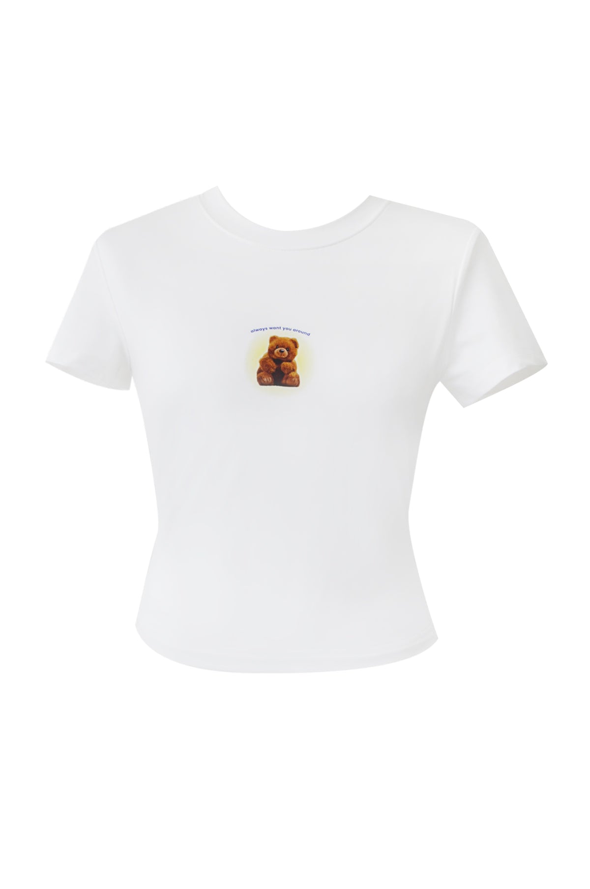 90s bear crop span short sleeve t-shirts (white)