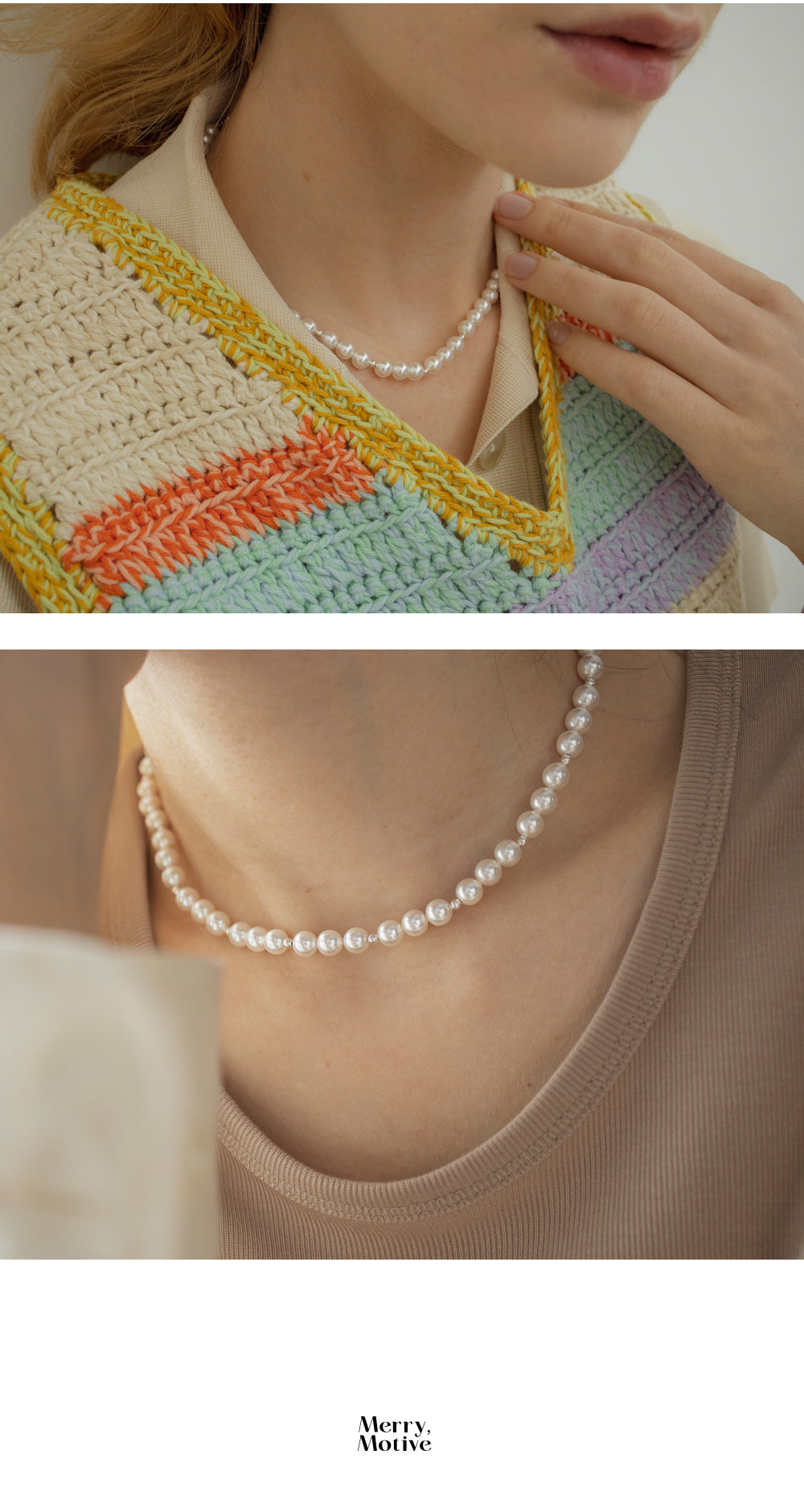 [Jessica] Pearl and 925 silver ball necklace