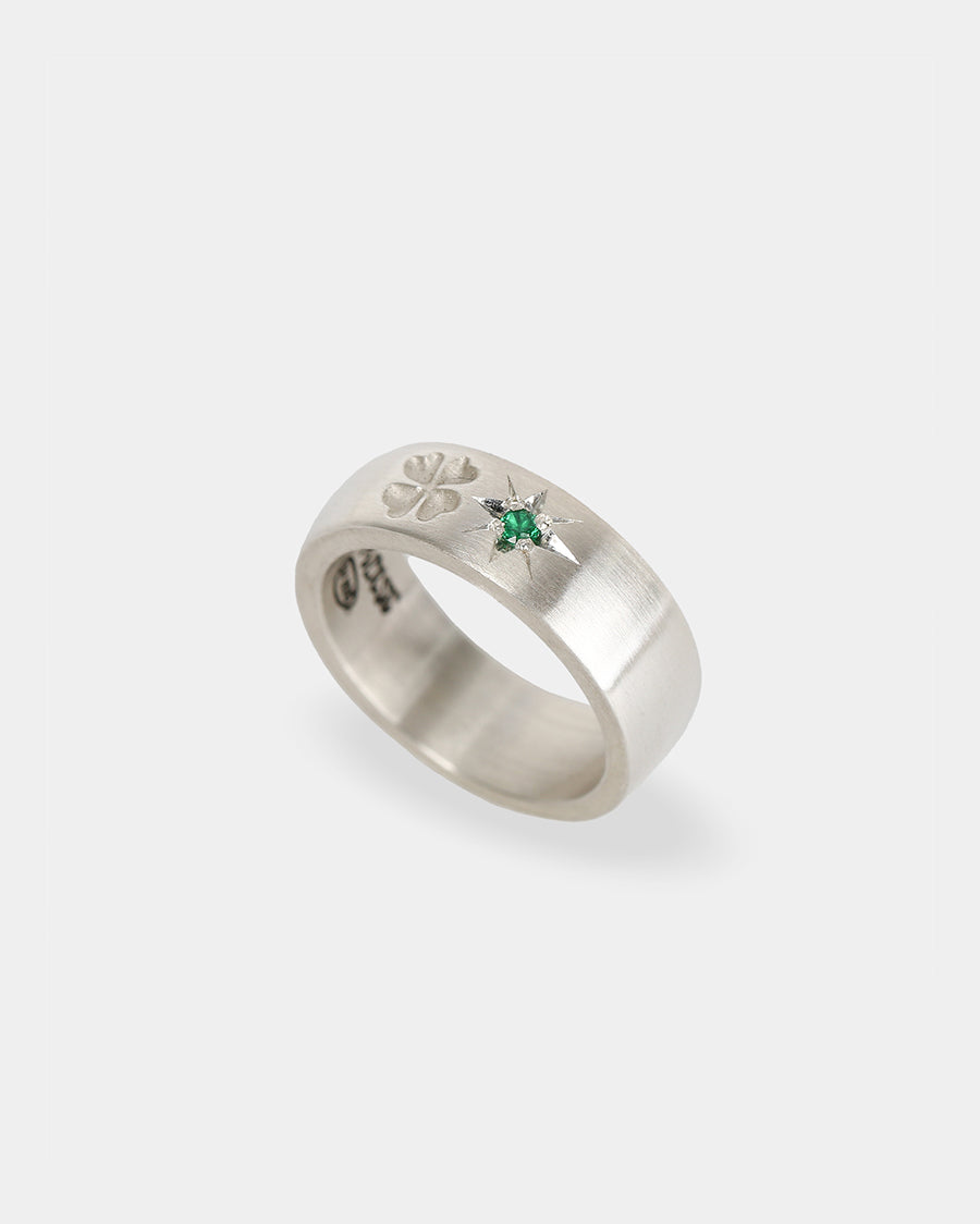  Clover star cubic ring (green)(925 silver)