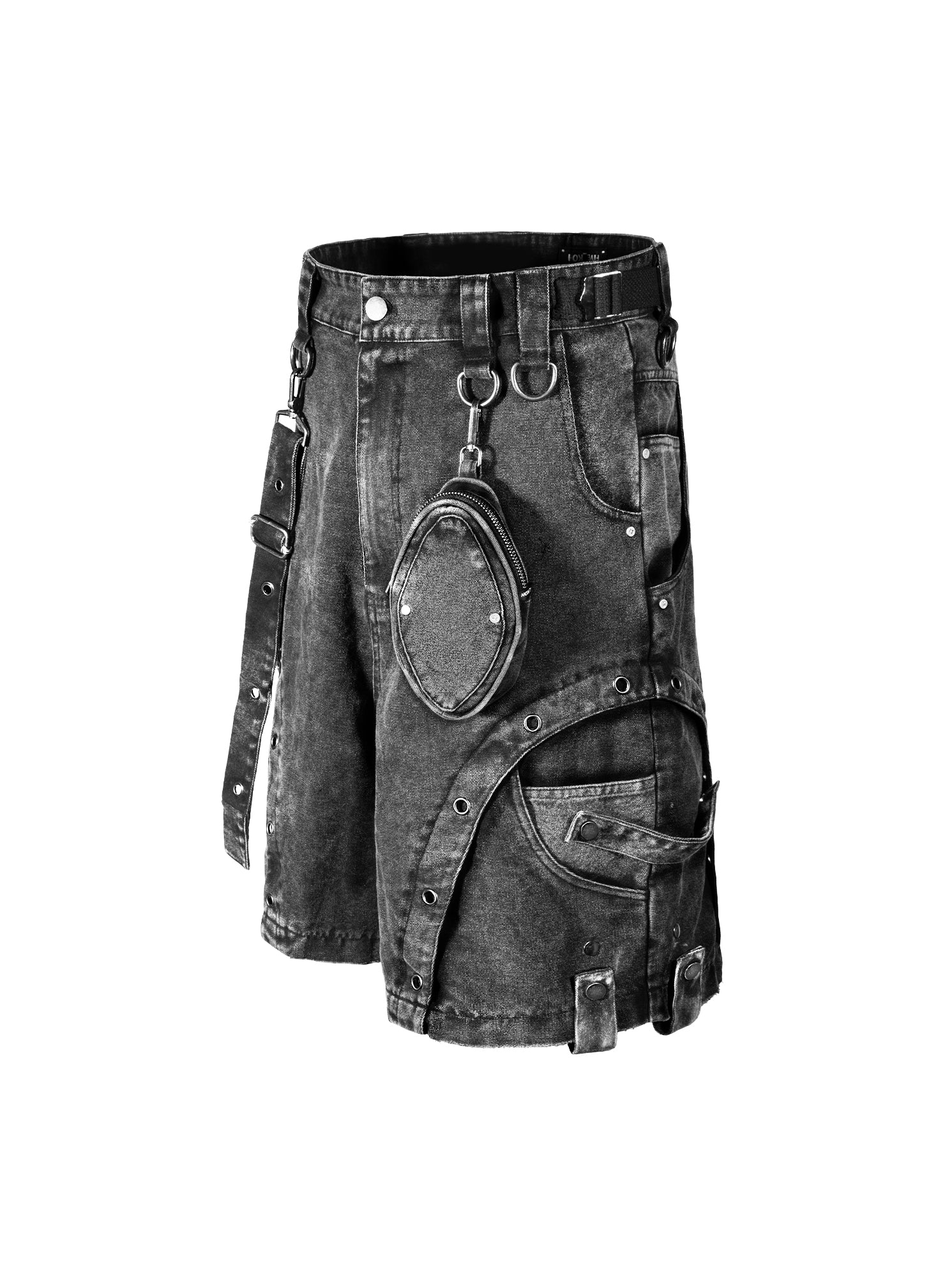 heavy washed three-dimensional waist bag streamer pants casual shorts