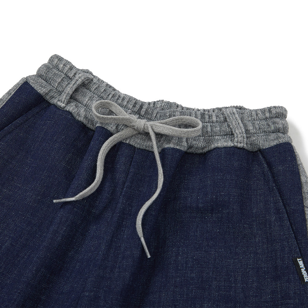 デニムニットブロッキングパンツ / Denim Knit Blocking Pants [BLUE]