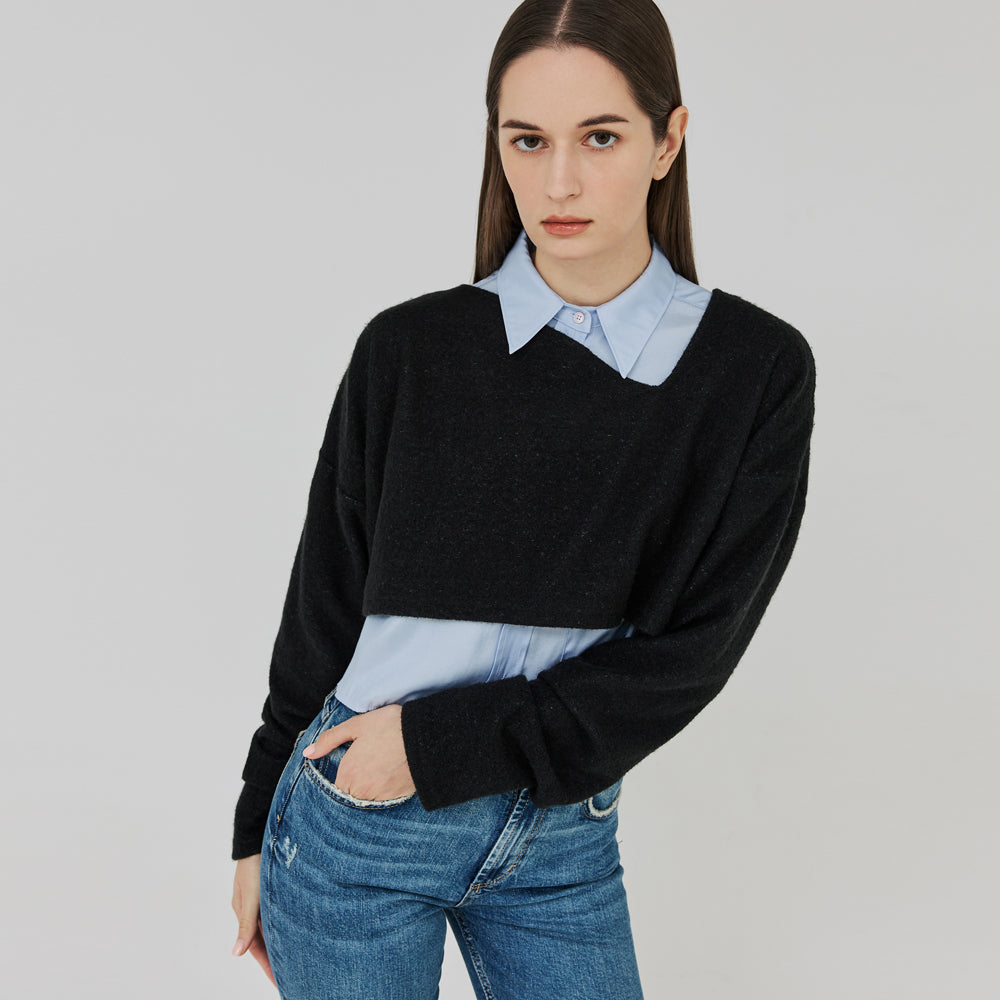 CUT OUT 2-WAY WOOL CROP TOP (BLACK)