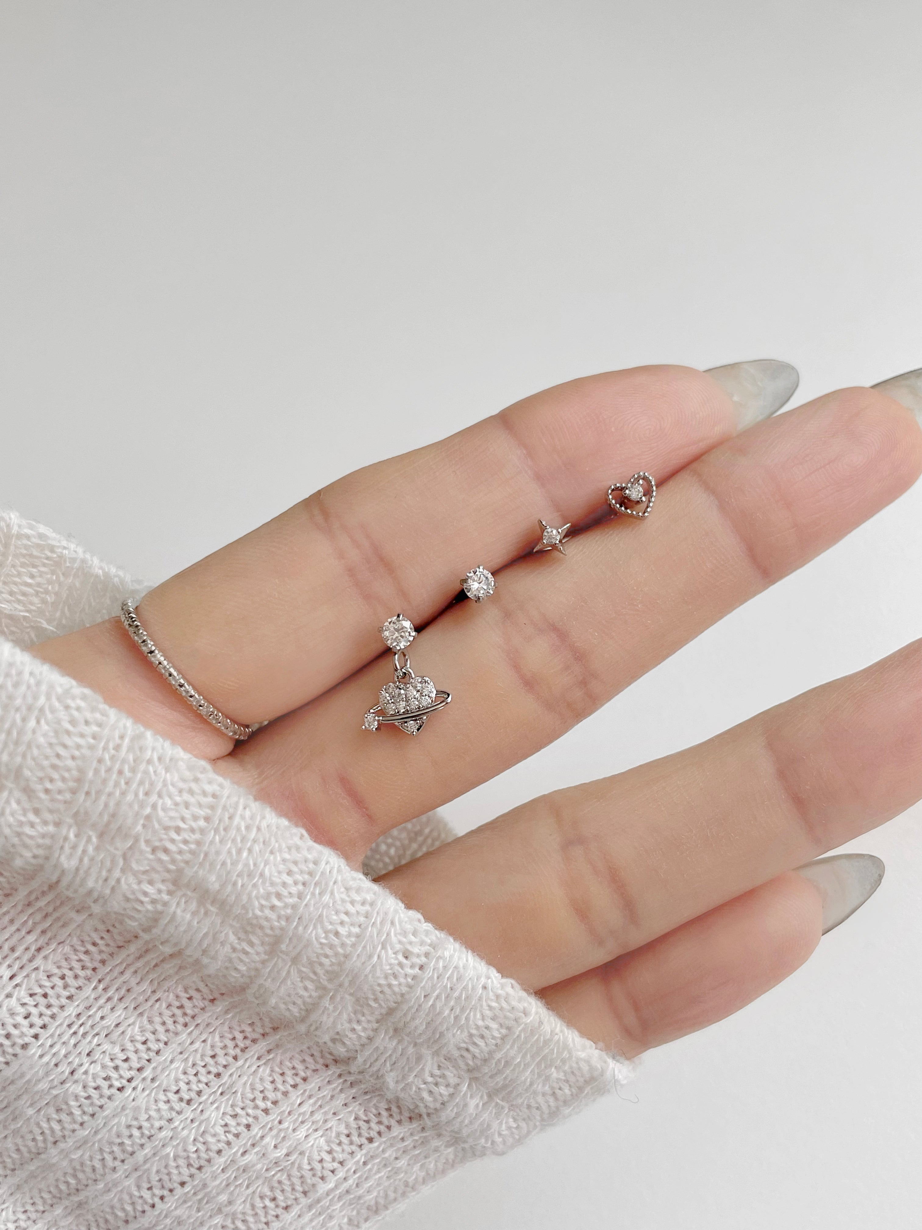 [4 set] cubic heart drop piercing set