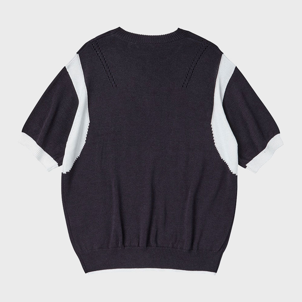 SHOULDER CONTRAST HALF SLEEVE KNIT (NAVY)