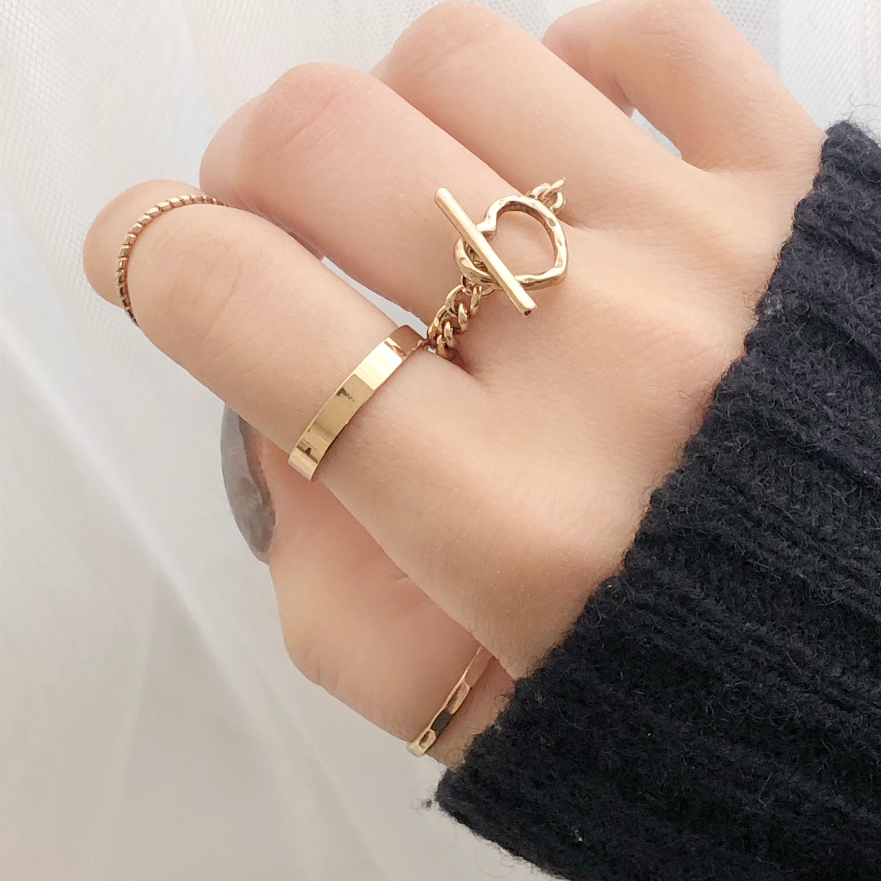 Vintage Heart Chain Ring 9 Set (2 Color)