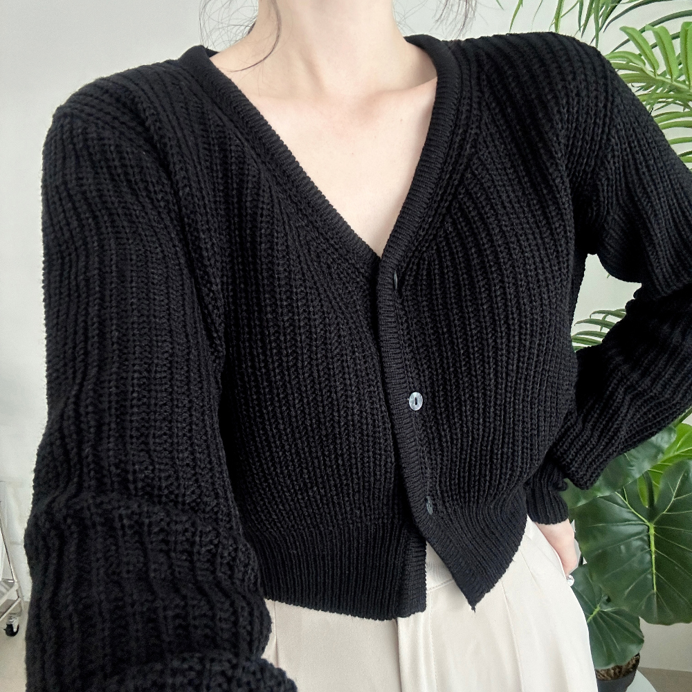 Crop Deep V Neck Cardigan