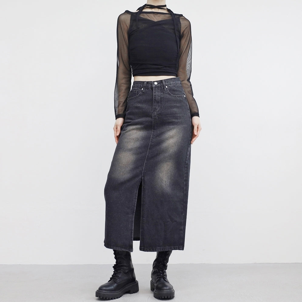 inner slit denim skirt