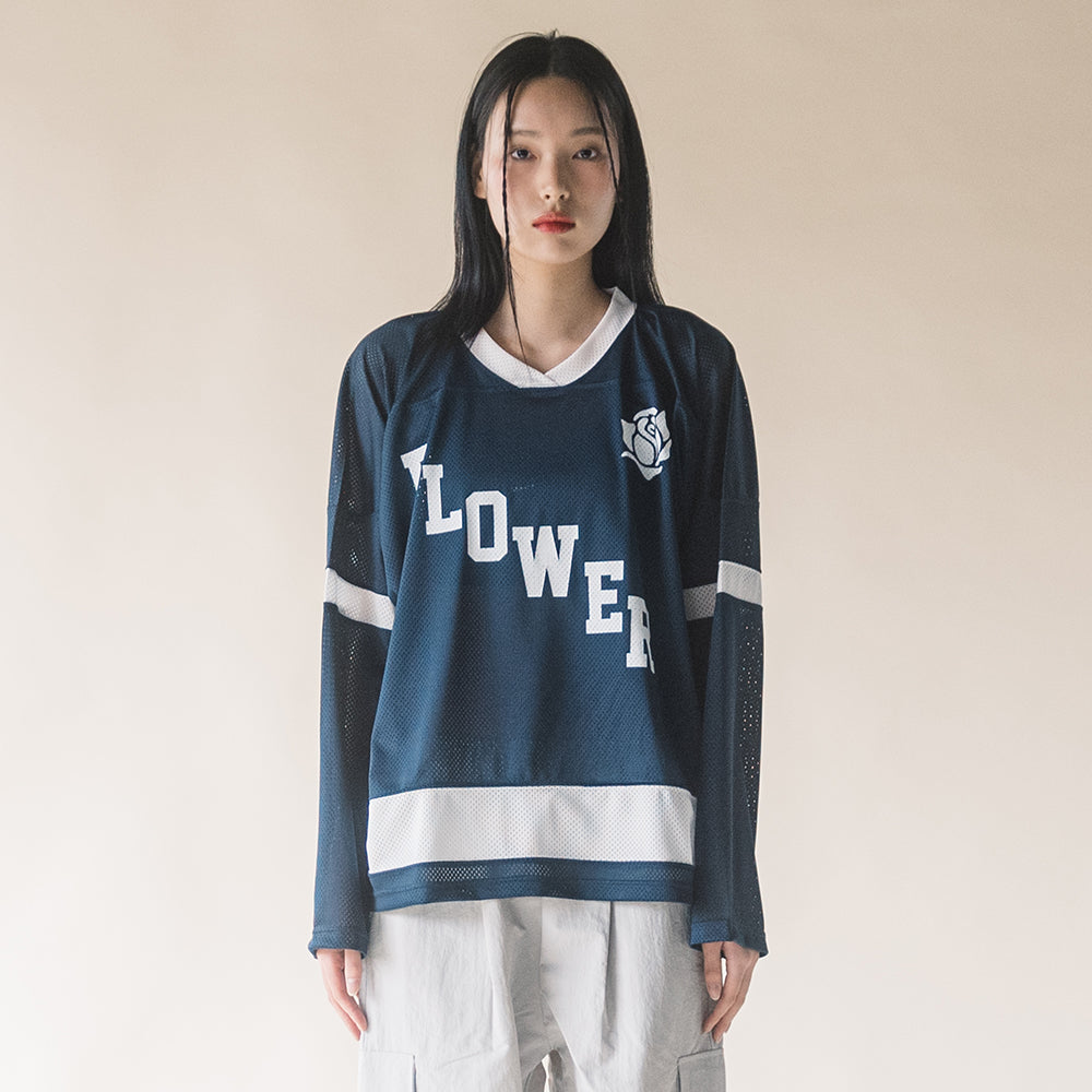 FLOWER AMERICAN FOOTBALL MESH L/S TEE(NAVY)