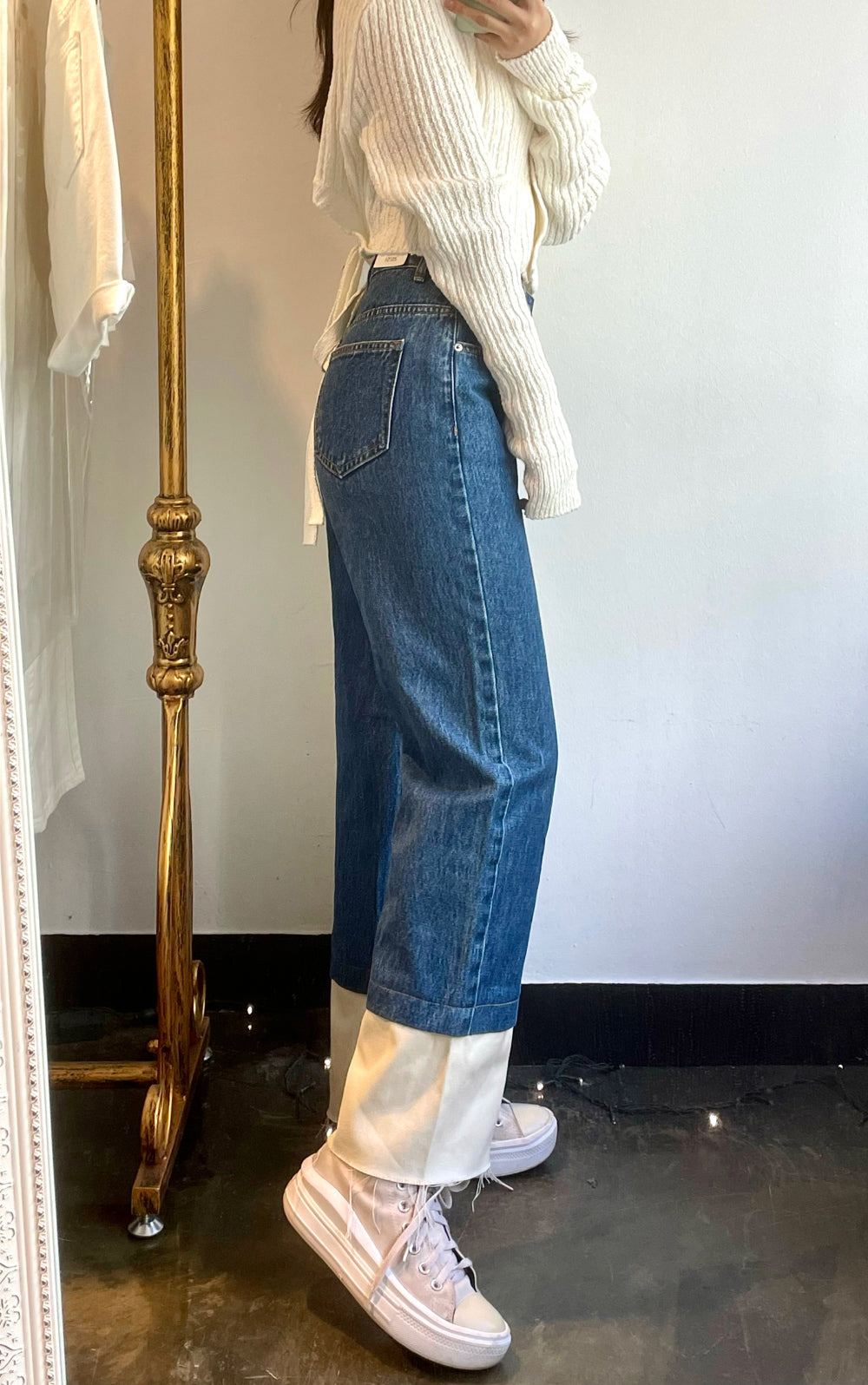 SEMI WIDE FIT BLUE + WHITE DENIM PANTS [17724]