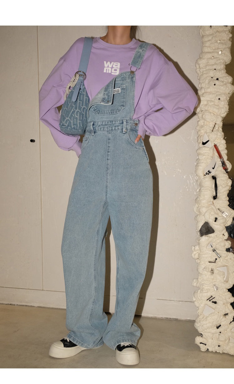 light blue denim overall pants