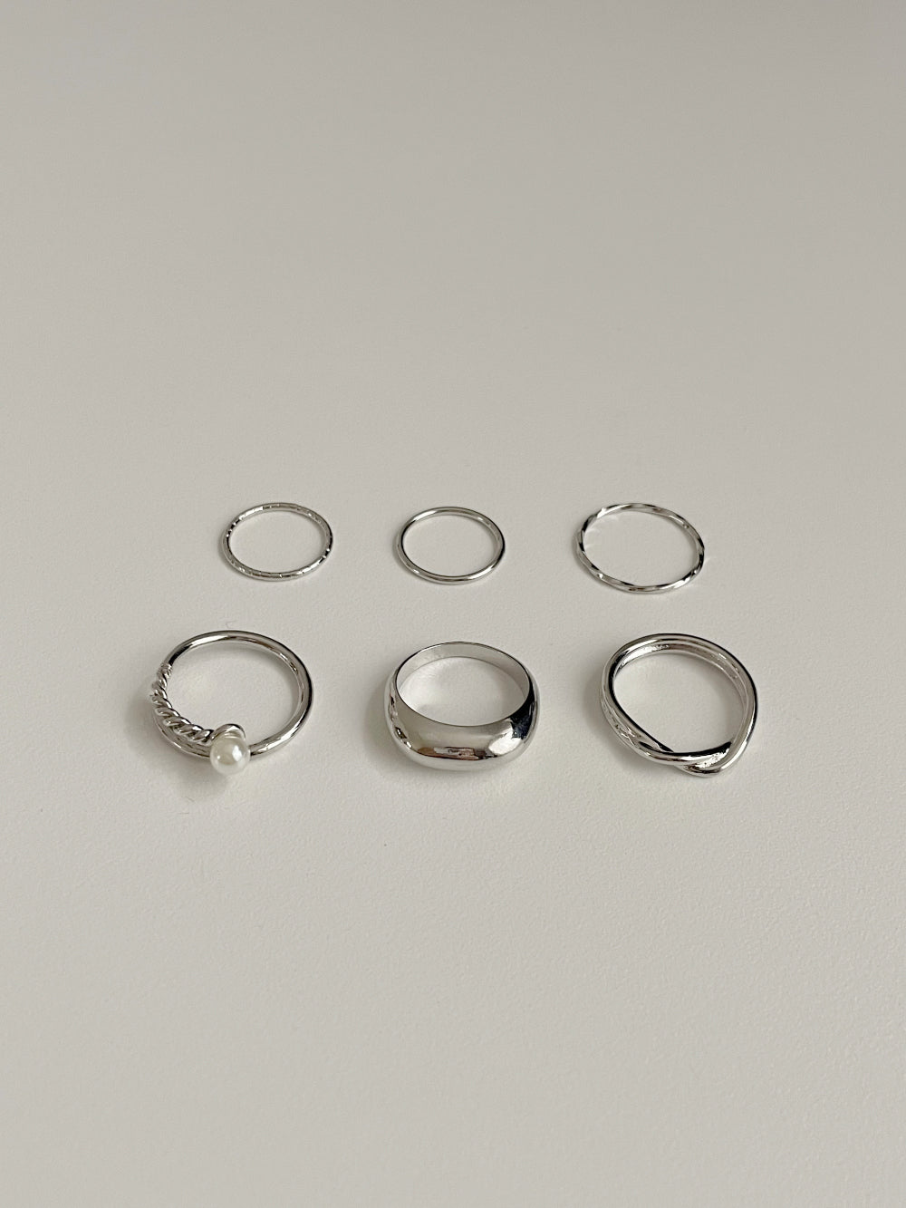 [6 set] bold volume pearl layered ring set / 2 colors