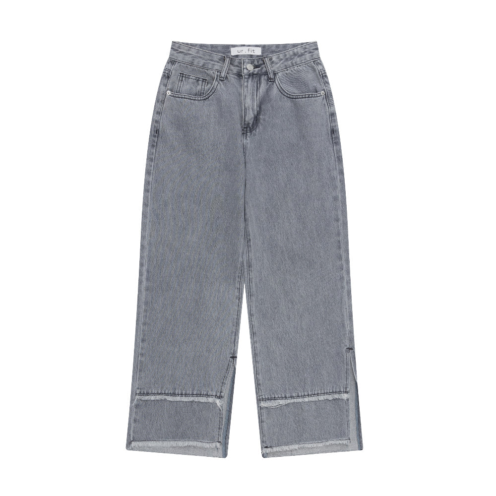 SEMI WIDE FIT SINGLE DIRECTION SLIT GREY DENIM PANTS [17713]