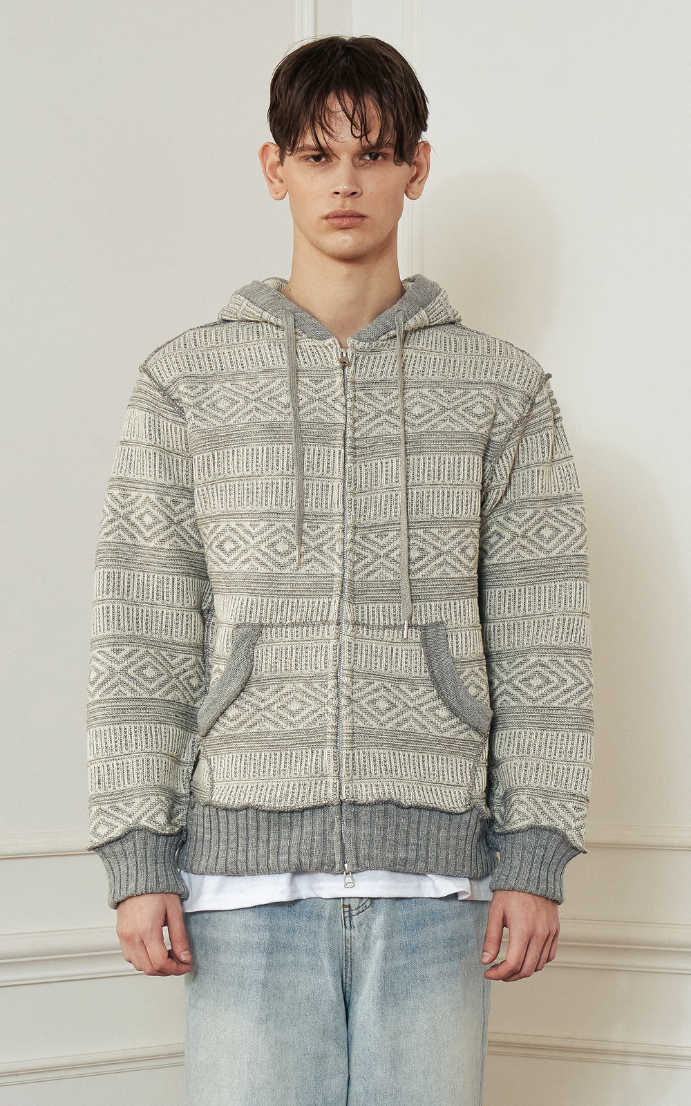 INSIDE-OUT JACQUARD KNIT HOODIE ZIP-UP_[M.GRAY]