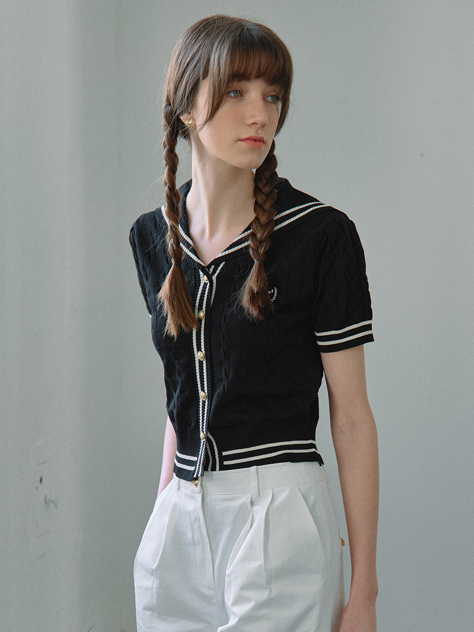 SAILOR HALF SLEEVE CARDIGAN BLACK