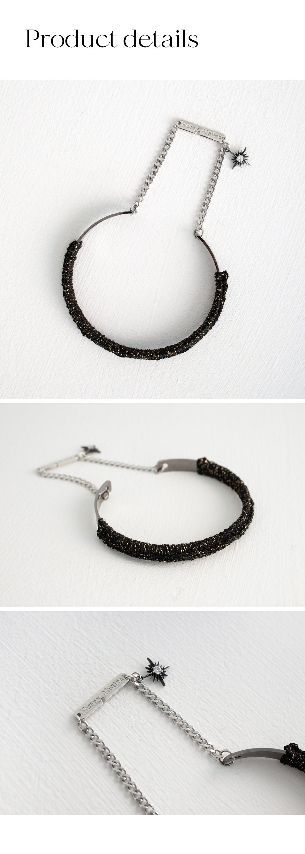 Knitting with drop chain bangle bracelet (Black)