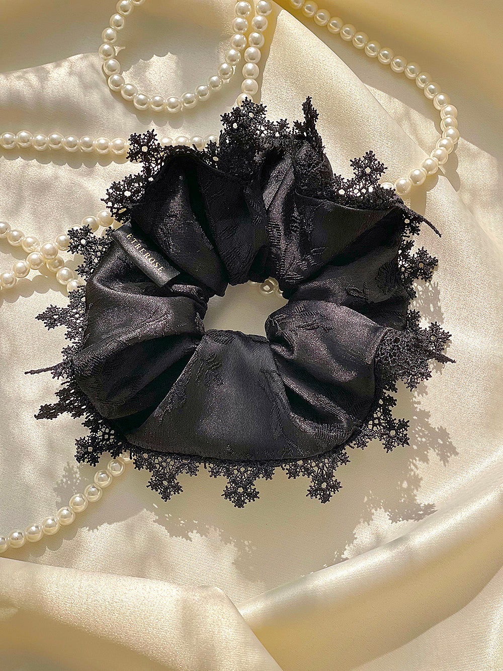 Rose Broderie Lace Satin Hair Scrunchie (M)