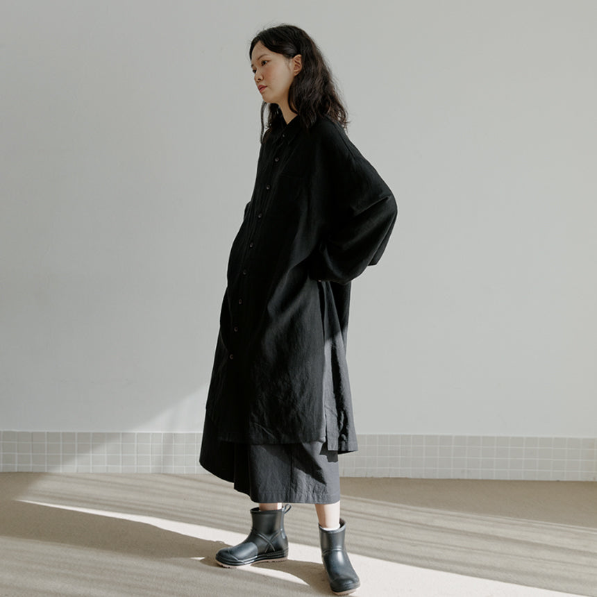 unisex linen long shirts black