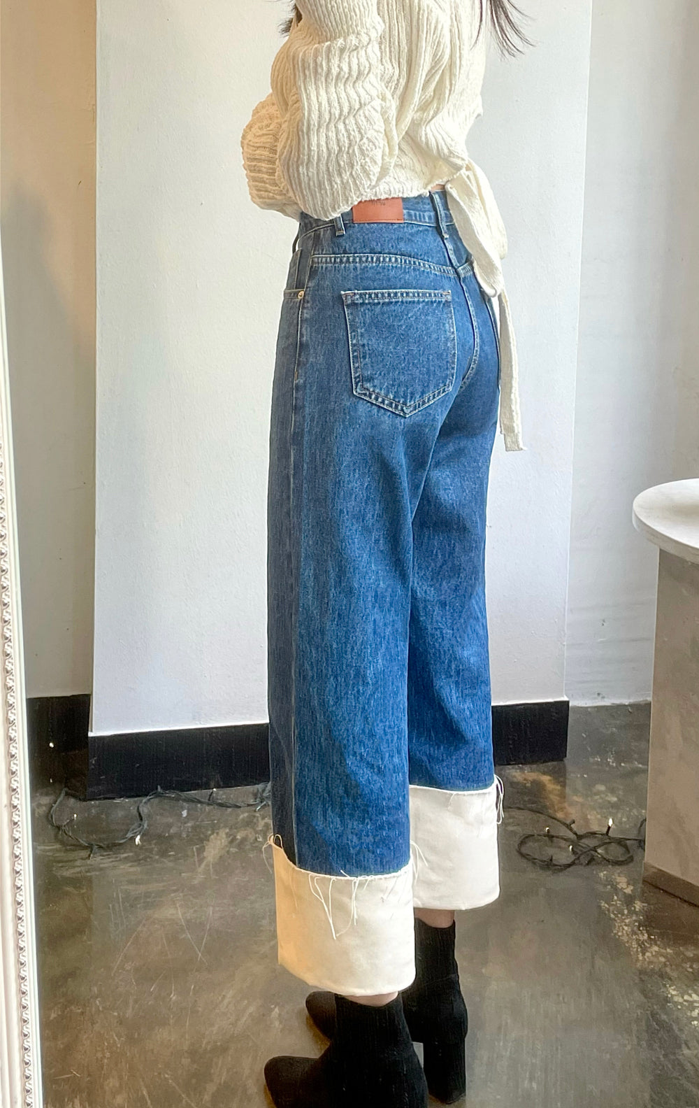 SEMI WIDE FIT BLUE + WHITE DENIM PANTS [17724]