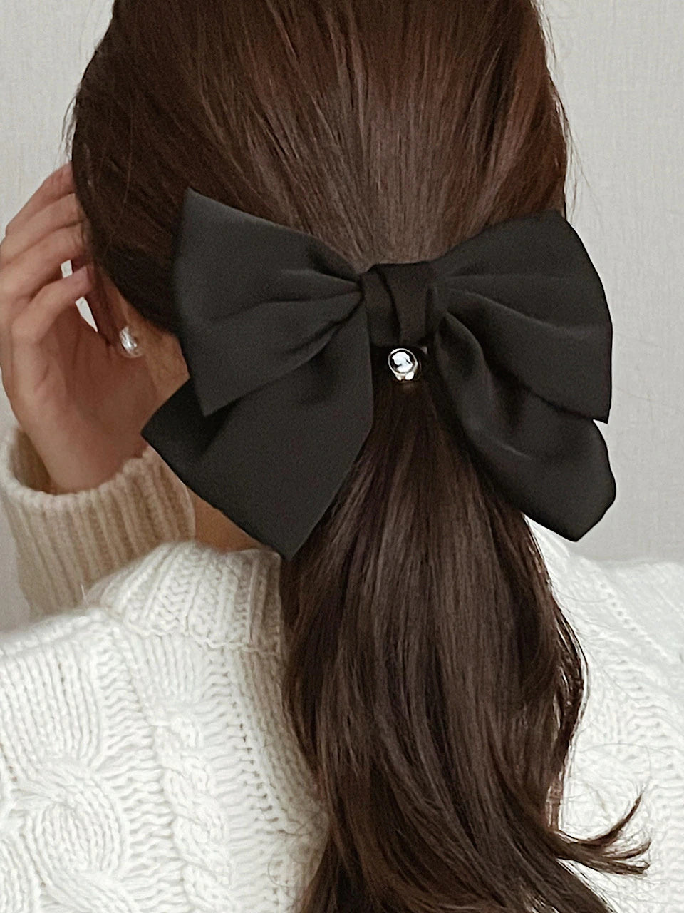 oar Vintage Cameo Satin Wide Ribbon Barrette [Black]