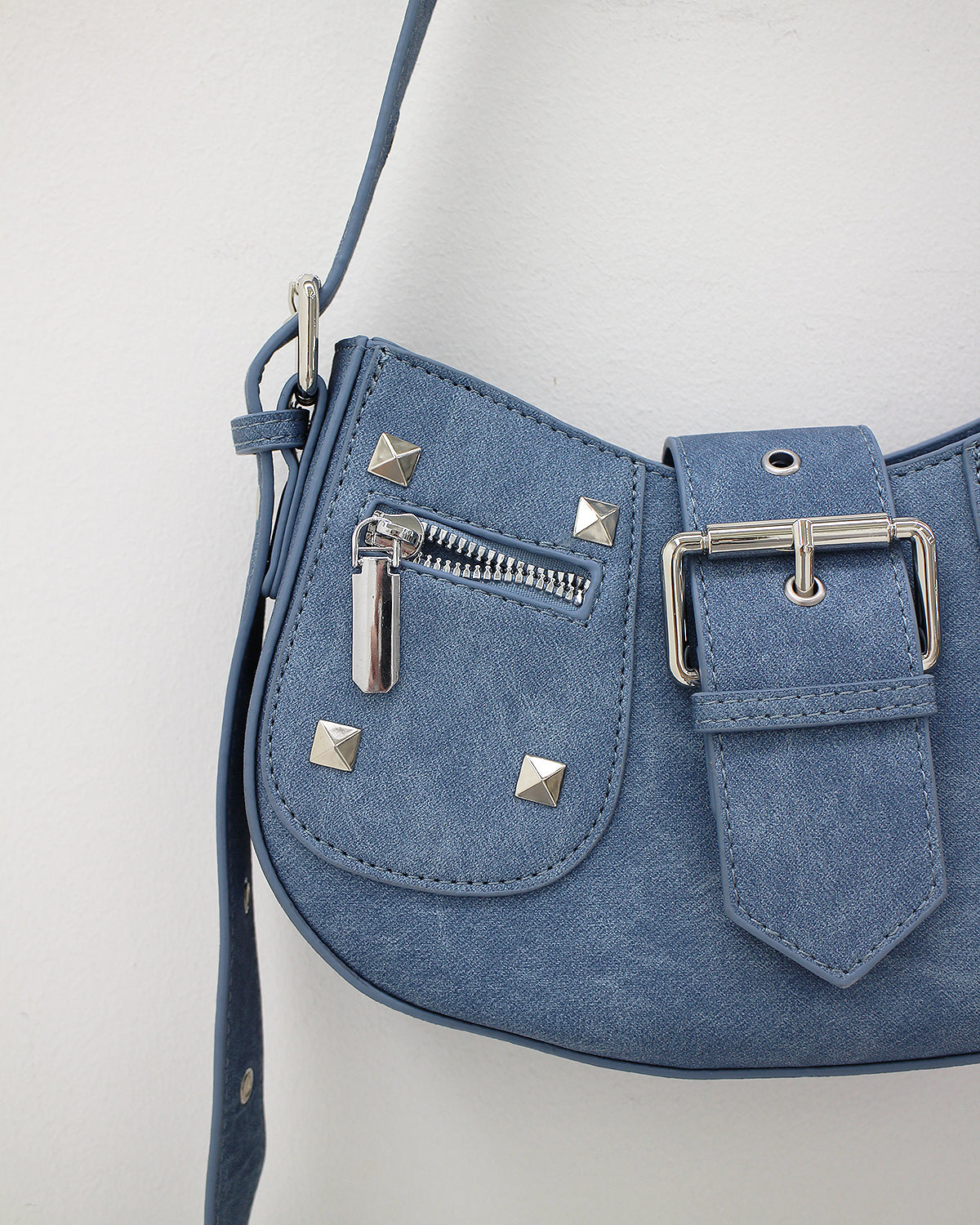 Denim Studded Shoulder Mini Bag (2color)