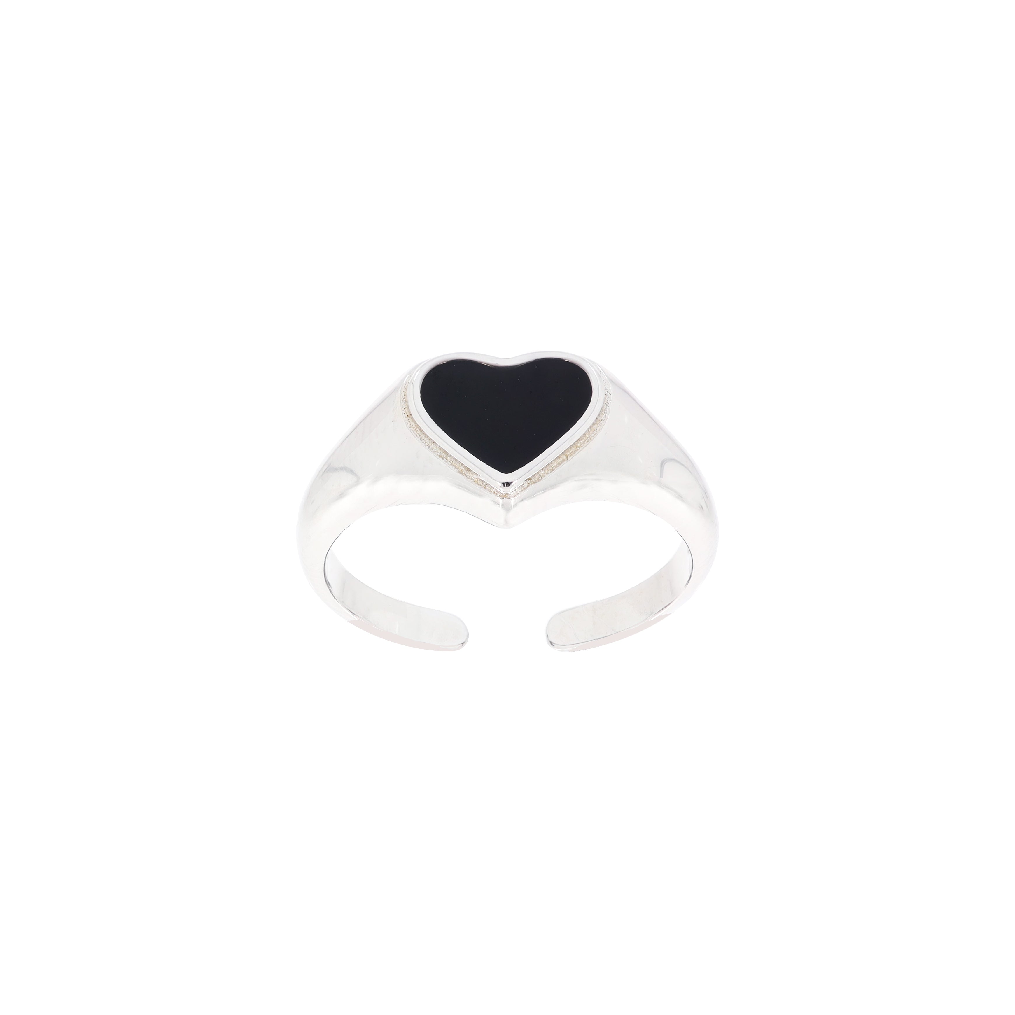 Enamel Black Heart Silver Ring