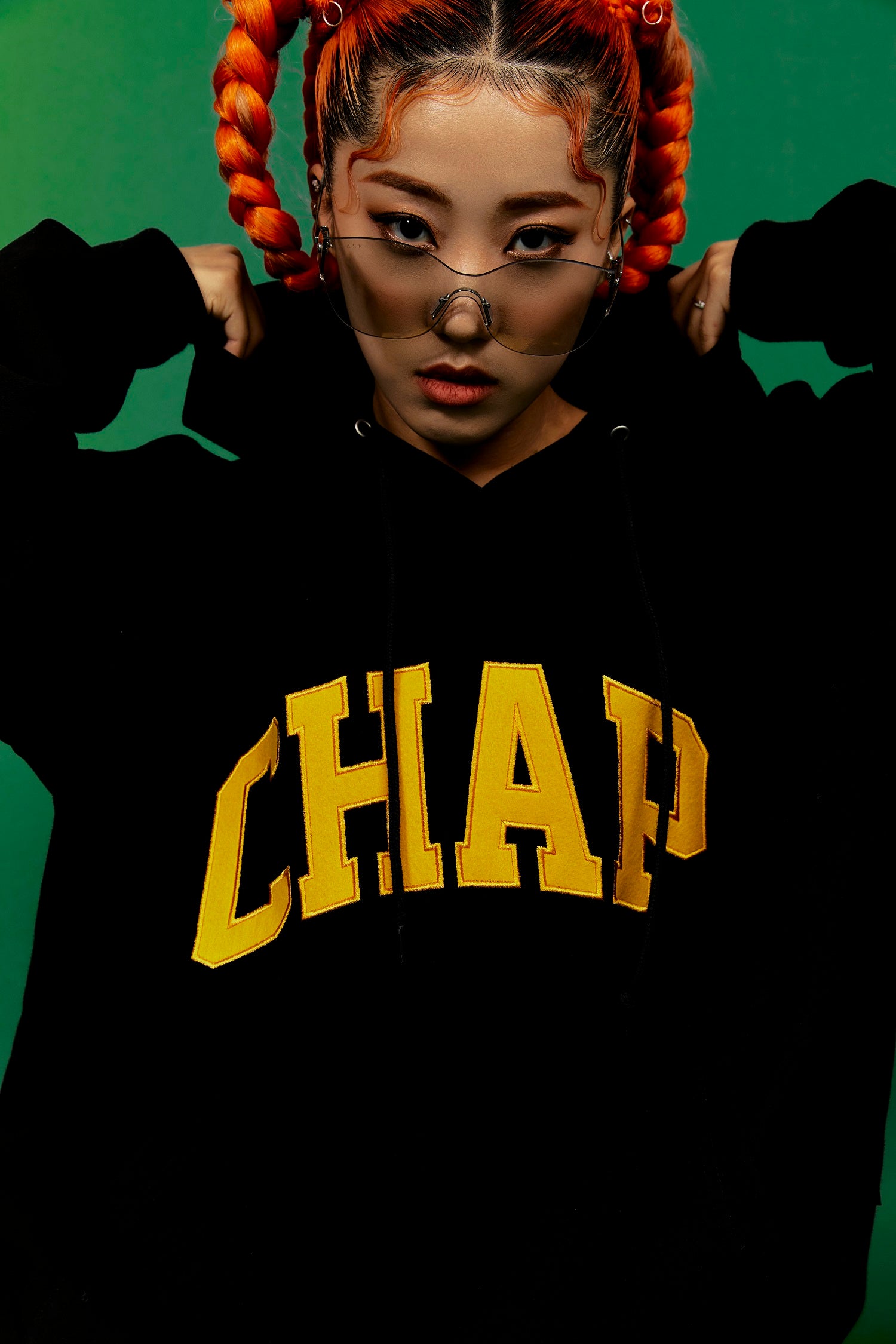 Chap Logo over fit Hoodie(Black)