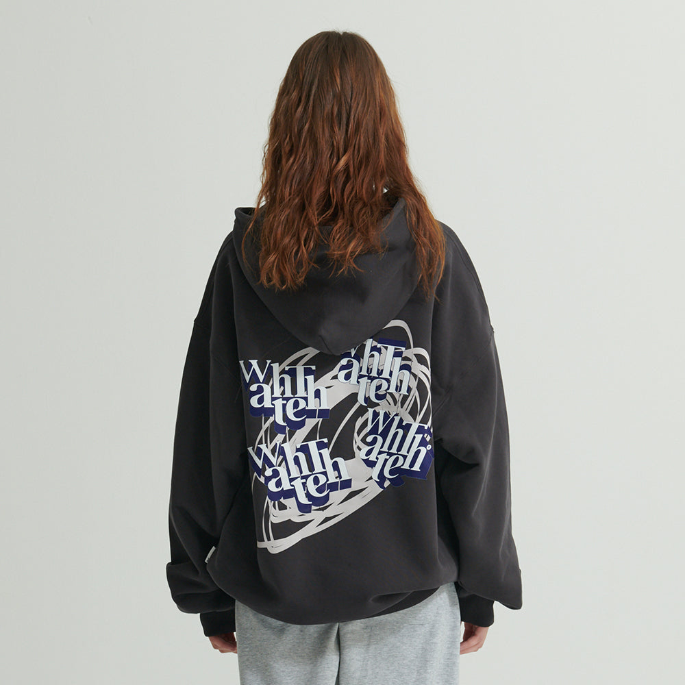 WHATTHE 3D Mixed Logo Print Hoodie (Heavy Sweat) Black