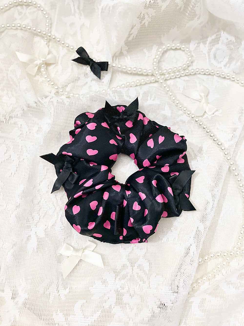 Shocking Pink Ribbon Satin Scrunchie (2Type)