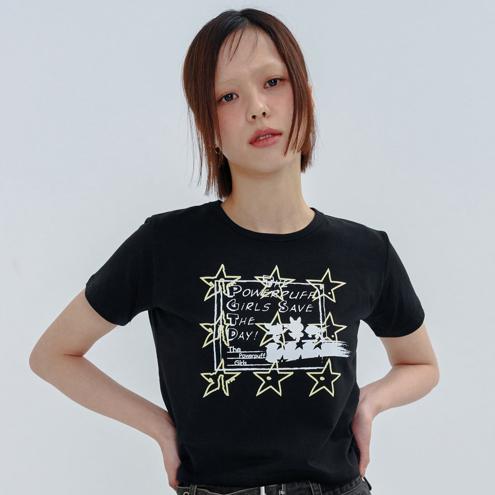 [PPG X FANCY] MERRILY STAR STANDARD TEE (BLACK)_F23PG1012