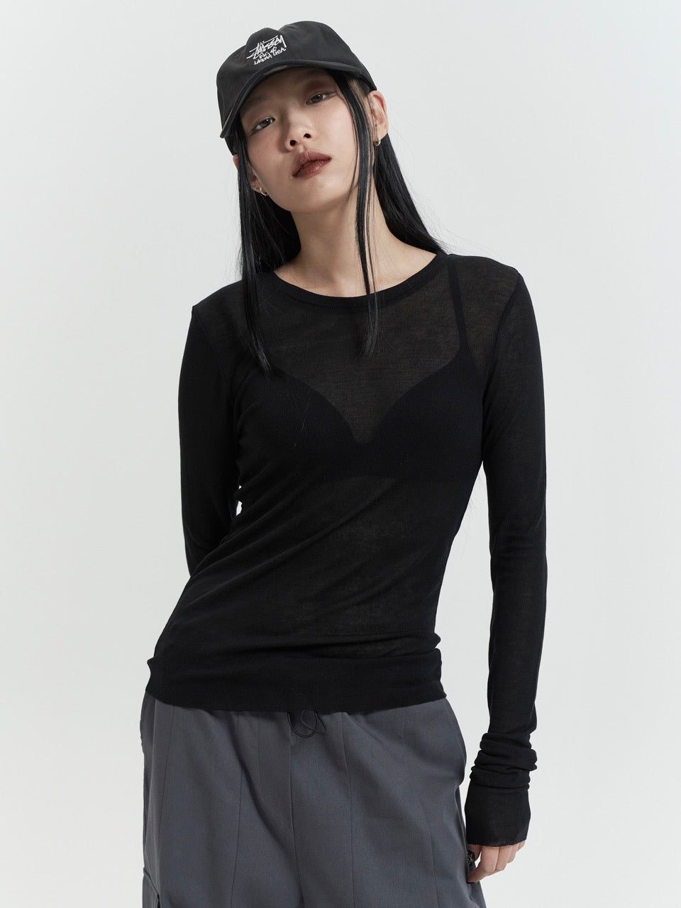 Tencel & Wool Long Sleeve Top, Black