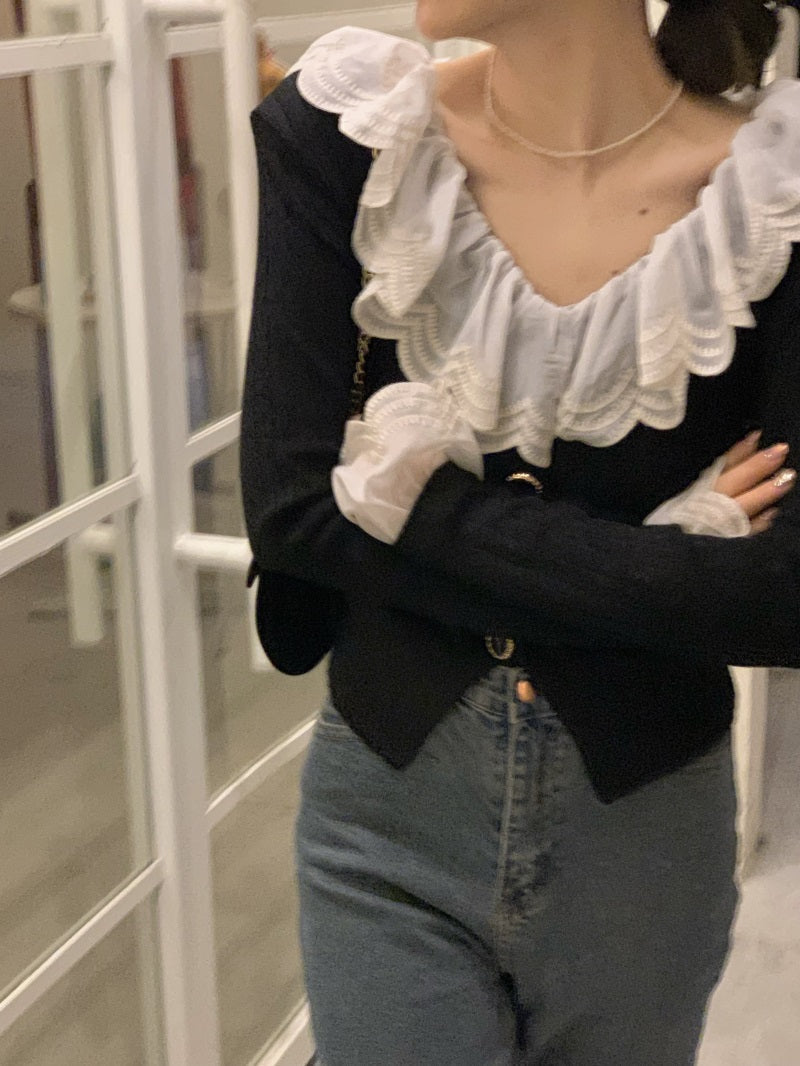 wide frill knit top