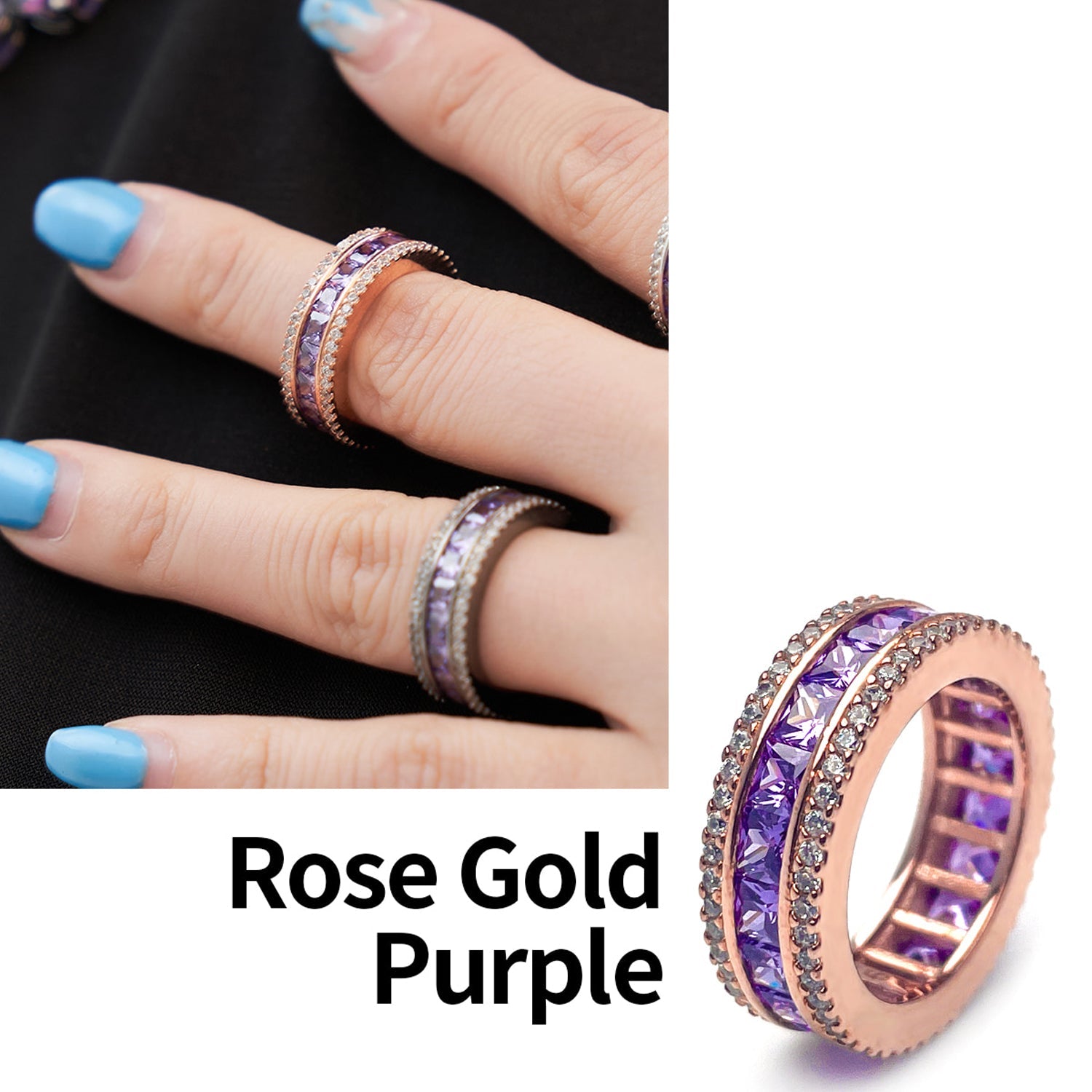 [BLACKLABEL] AAA DIA Crystal 3-line ring rose gold&purple