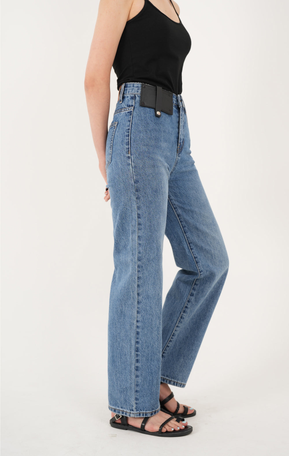 CARD POCKET MEDIUM BLUE STRAIGHT DENIM PANTS [16626]