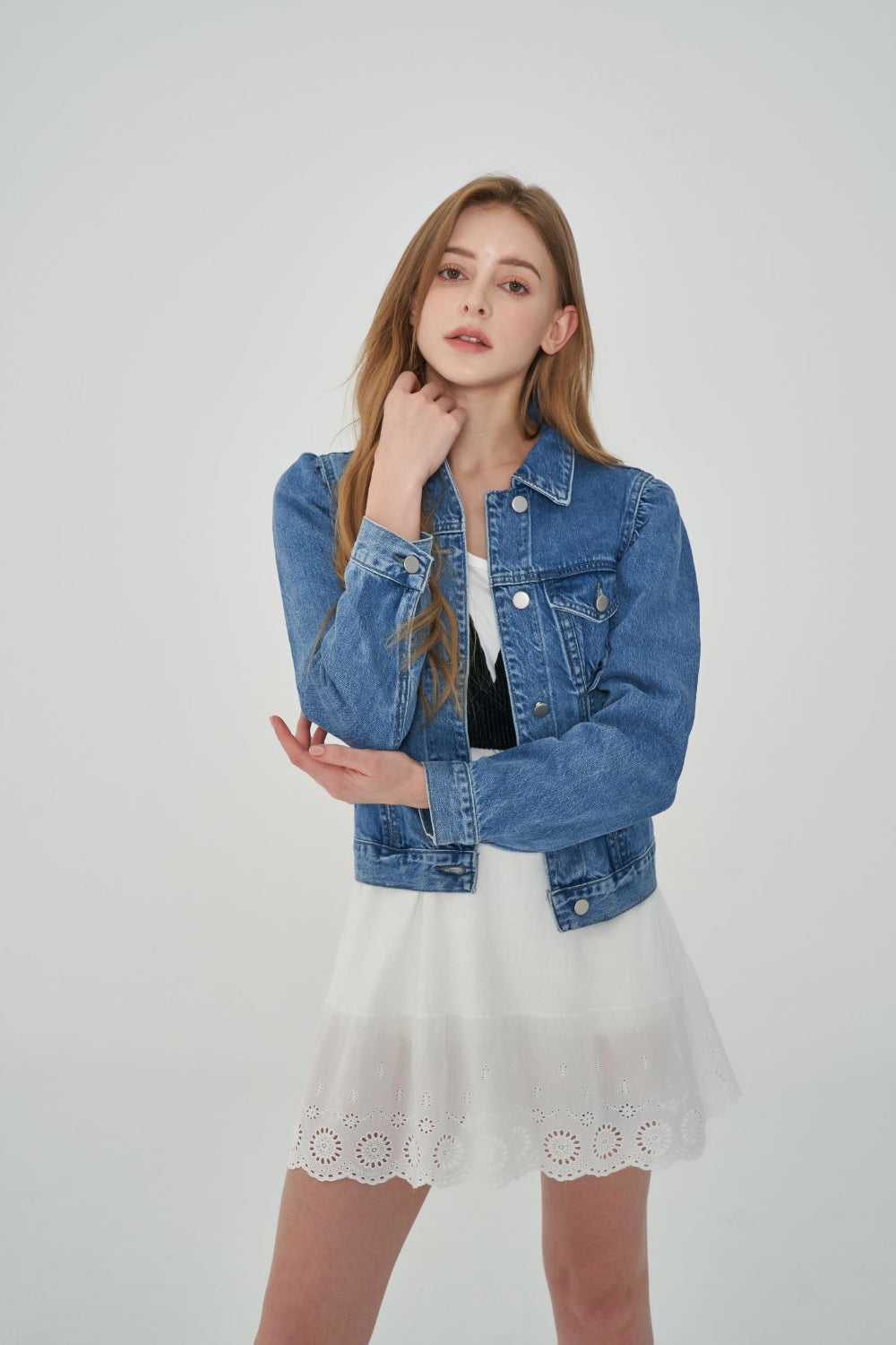 WORN PINTUCK MID BLUE DENIM JACKET [6076]