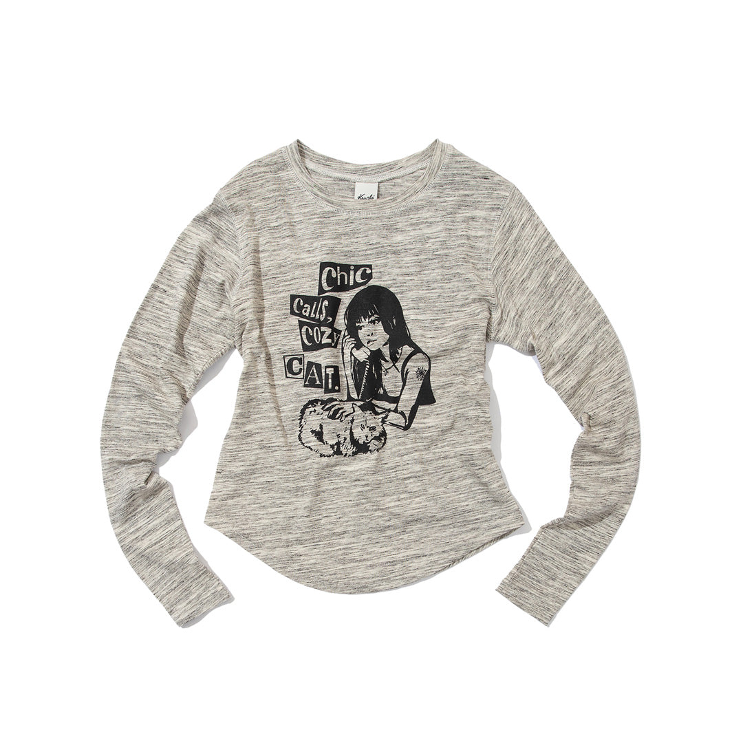 Chic Calls Cozy Cat long-sleeved (GRAY)