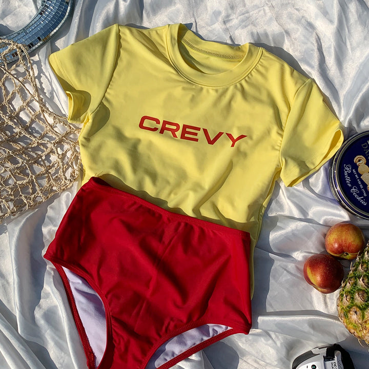 crevy logo crop spandex short sleeve tee (yellow)