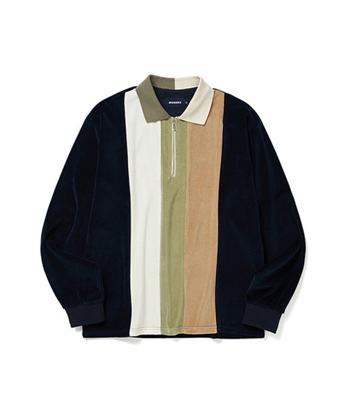 PANELED VELOUR HALF ZIPUP (NAVY)