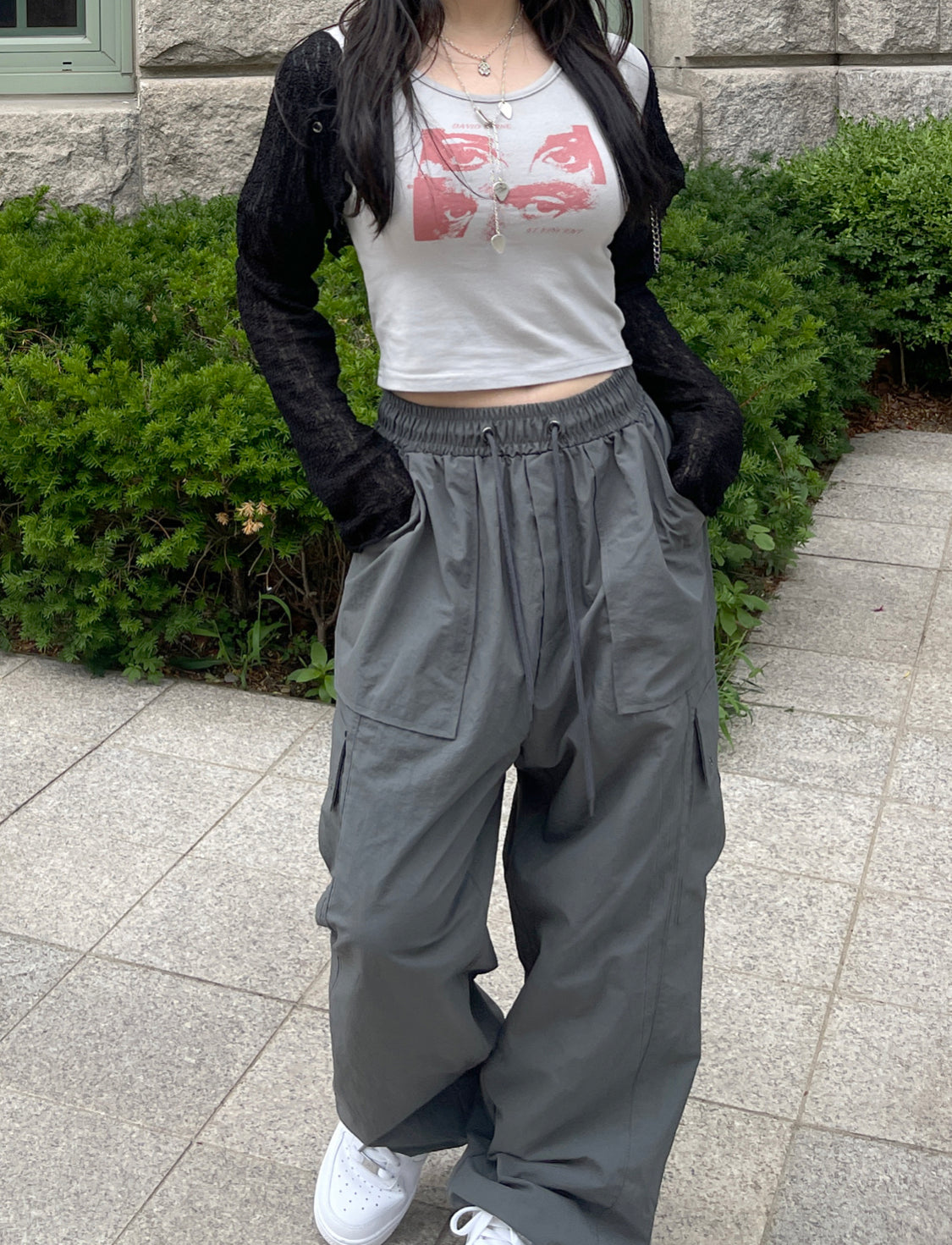 nylon banding cargo wide pants