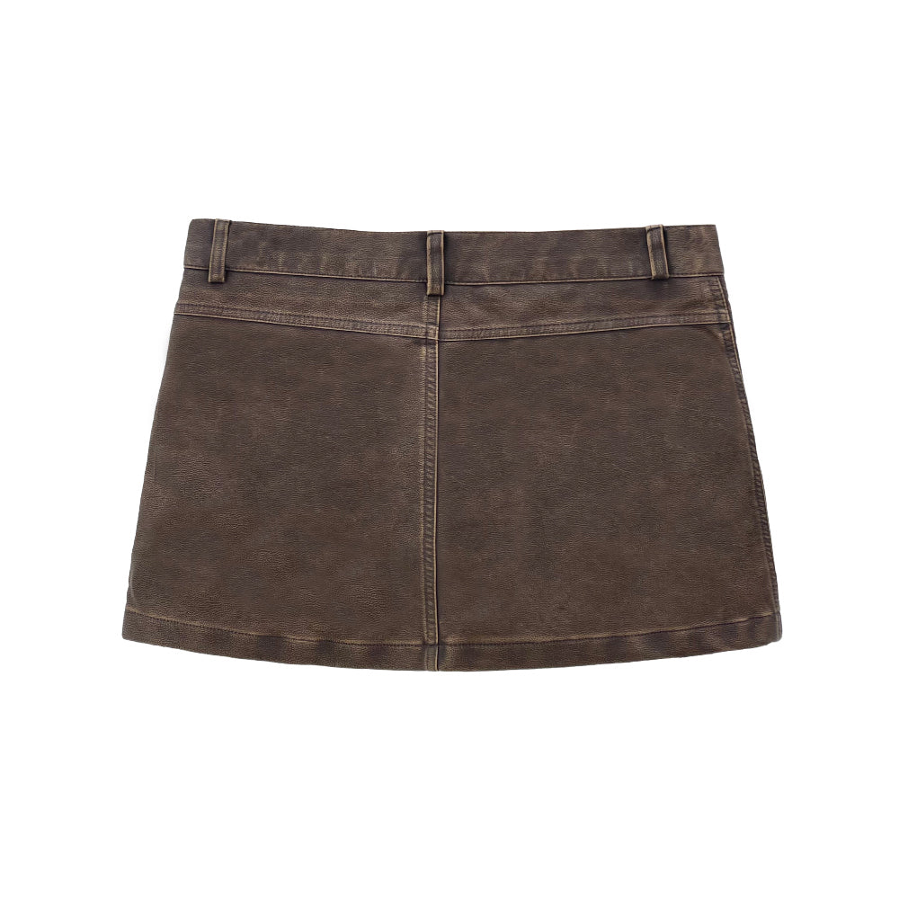 Vintage washing leather low-rise mini skirts (2 Color)