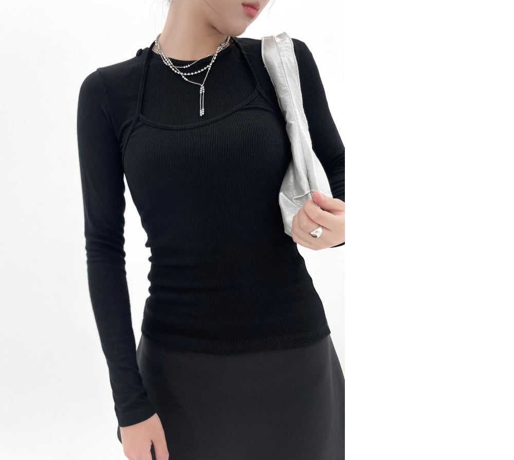 Layered halter long sleeve T-shirts (2 Color)