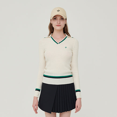 Line ribbed collar knit