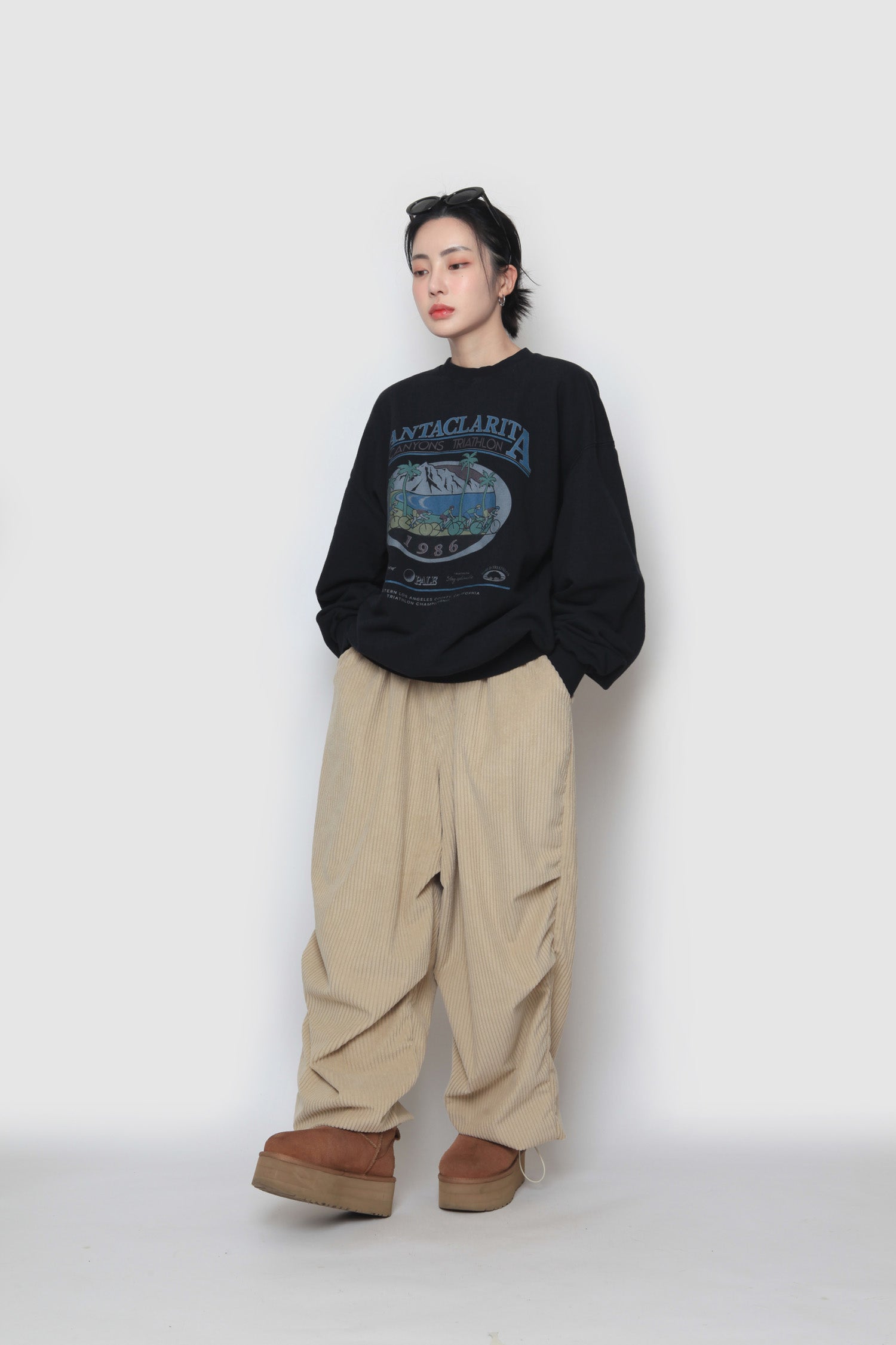 Corduroy Knitted Tuck String Pants