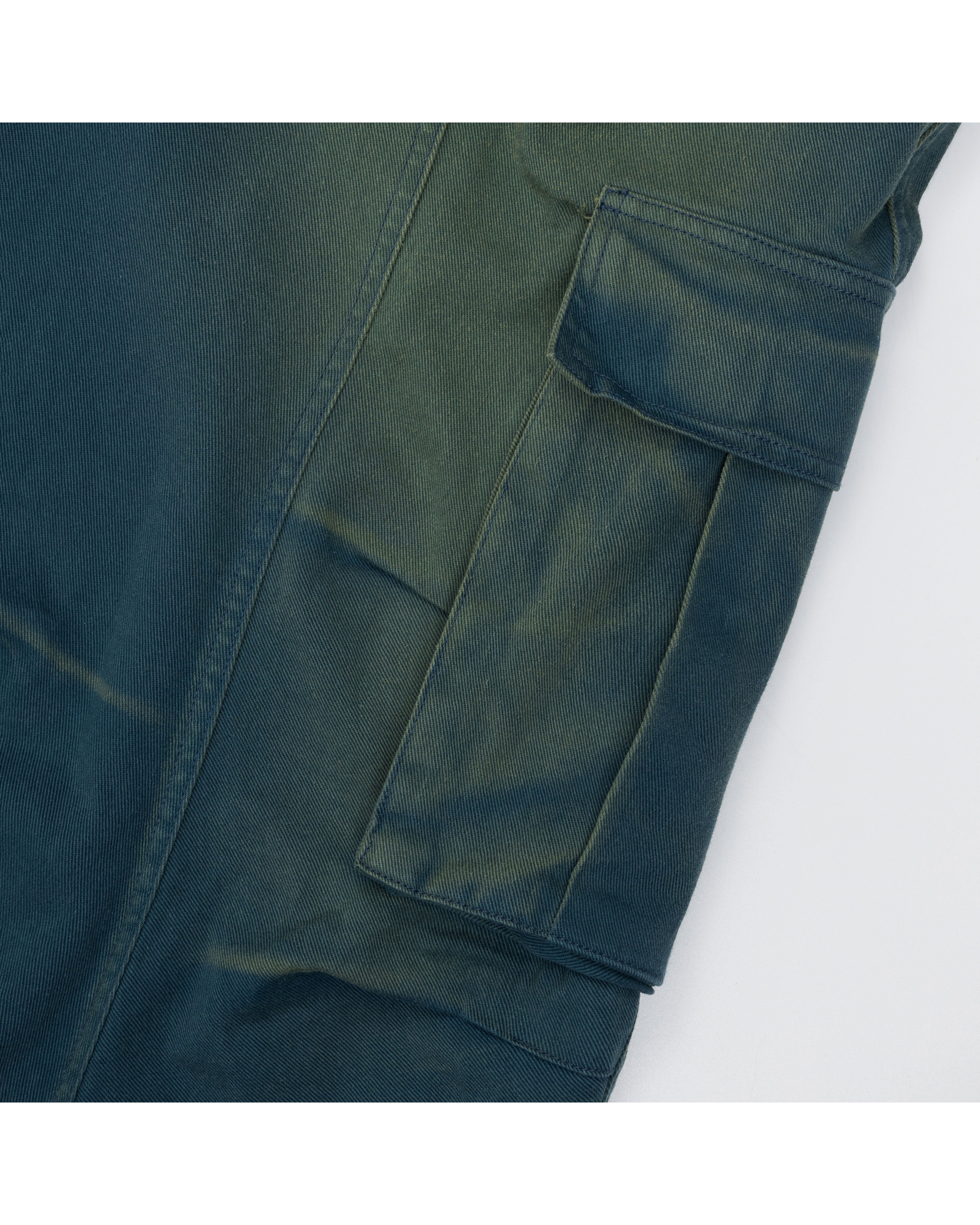 Knee Pin-tuck Wide Cargo Pants (Washed Blue)
