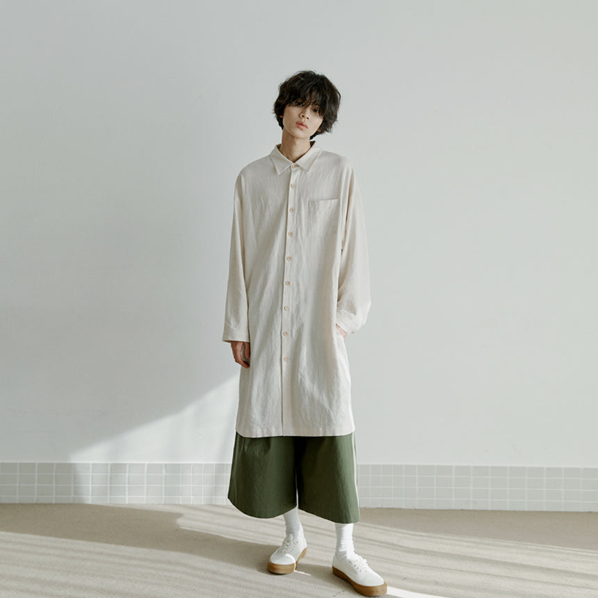 unisex linen long shirts beige