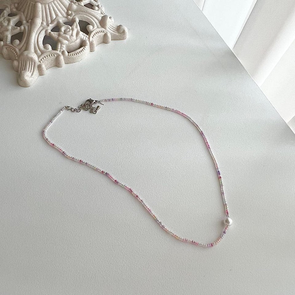 pd Pearl Color Beads Choker Necklace