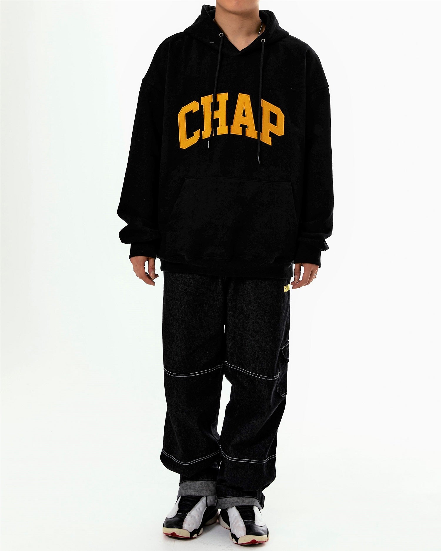 Chap Logo over fit Hoodie(Black)