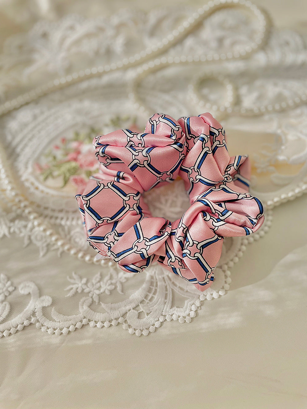 Chain Printing Satin Hair Scrunchie (3color)